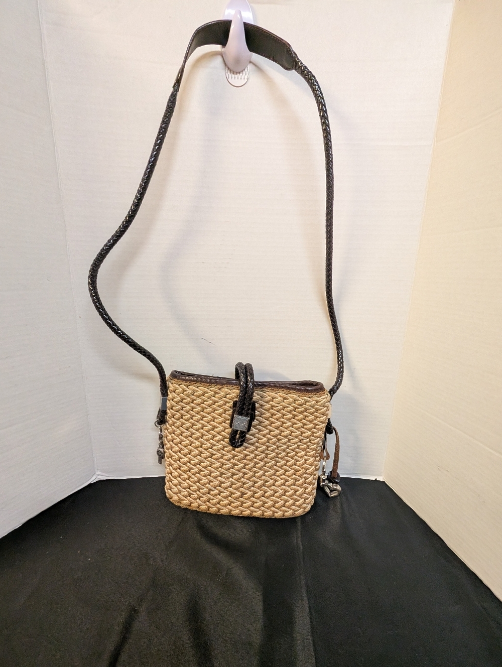 Brighton Woven Straw Purse Shoulder Crossbody Bag Braided Leather Strap